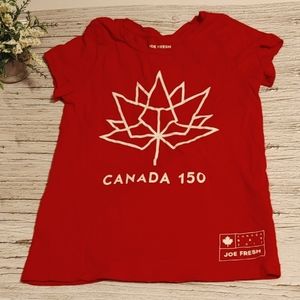 JOE Fresh Canada 150 maple leaf red shirt short sleeves kids size 7